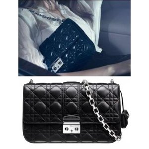CHRISTIAN DIOR Black Cannage Quilted Leather 'Miss Dior' Convertible Shoulder Bag