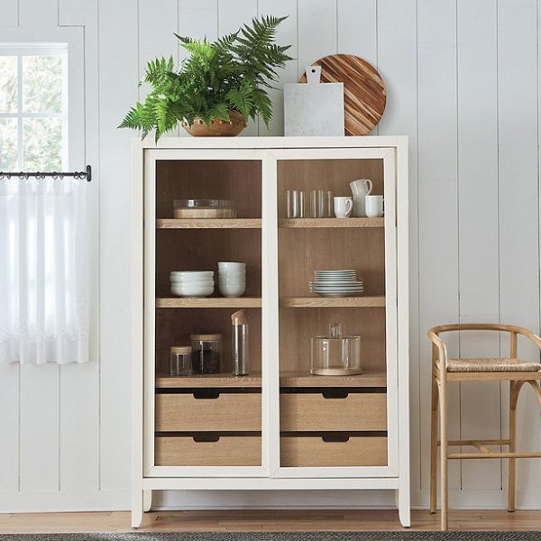 Hamstead Kitchen Pantry Storage Cabinet with Drawers & Glass Doors