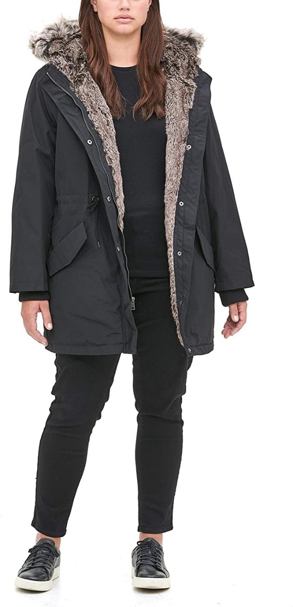 's Women's Faux Fur Lined Hooded Parka Jacket (Standard and Plus Size)