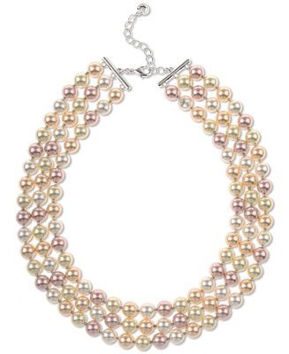 Silver-Tone Imitation Pearl Multi-Strand Necklace, 15" + 2" extender, Created for Macy's