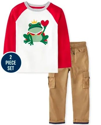 Boys Long Sleeve Embroidered Frog Top And Pull On Cargo Pants Set - Valentine Cutie | Gymboree - MULTI CLR