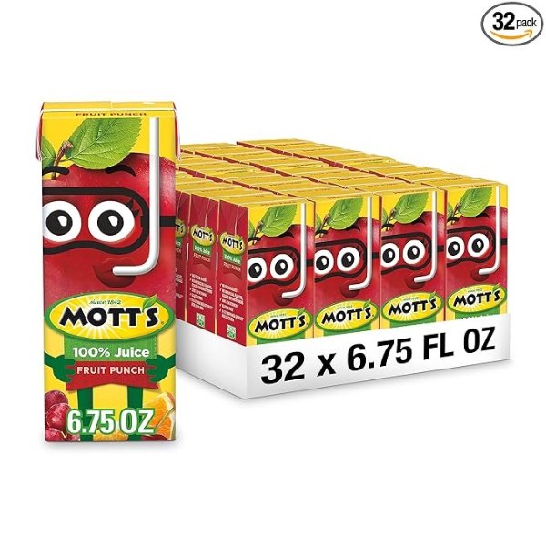 100% Fruit Punch Juice, 6.75 Fluid Ounce Box, 8 Count (Pack of 32)