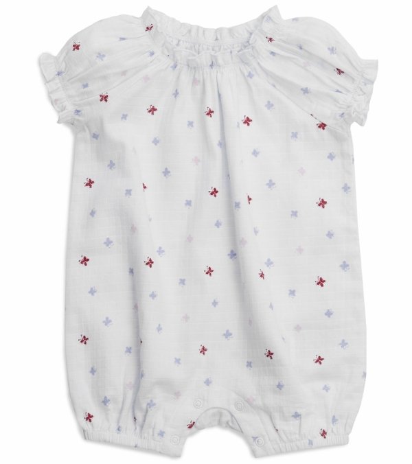 Short Sleeve Gathered Romper - Butterfly (0-3 Months)