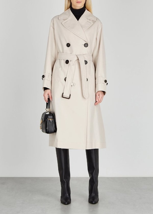 THE CUBE Dimper cream double-breasted twill trench coat