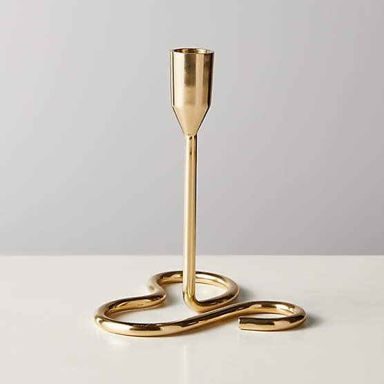 Motion Brass Modern Taper Candle Holder Large + Reviews | CB2