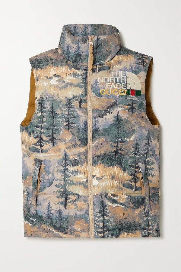 + The North Face embroidered printed quilted shell down vest