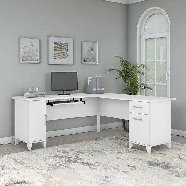 Somerset 72W L Shaped Desk in Ash Gray - White