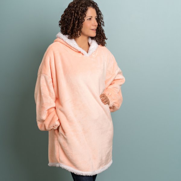 Wearable Sherpa Hoodie Throw Blanket, One Size 35" x 33", Blush