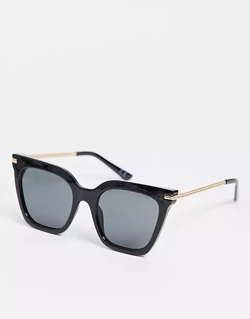 recycled frame square cat eye sunglasses with metal temple in black