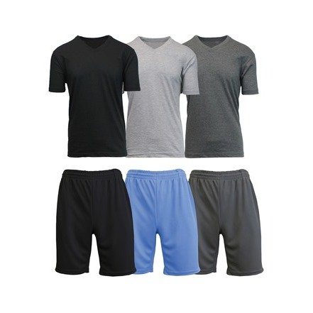 V-Neck Tees & Performance Mesh Shorts Combo - 3 Sets (Sizes, S to 3XL)
