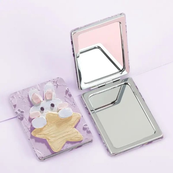 Rabbit Print Square Mirror Folding Double Sided Travel Size Makeup Mirror Pocket Mirror New Year Gift Birthday Gift For Girls Kids Purple 2x Magnification | Shop The Latest Trends | Temu