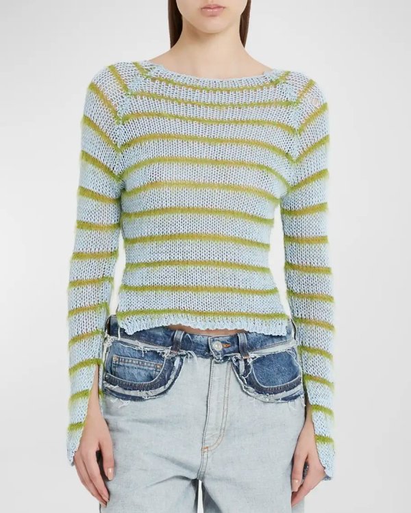 Brushed Stripe Cropped Sweater