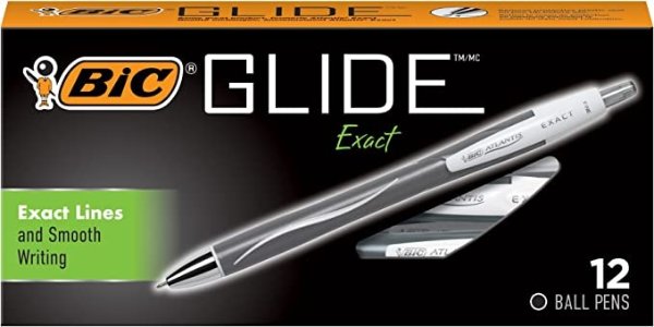 Glide Exact Retractable Ball Point Pen, Fine Point (0.7 mm), Black, Precise Lines For Clean Writing, 12-Count