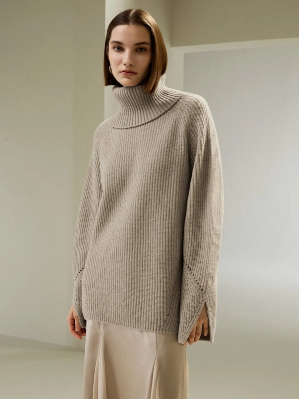 Oversized Merino Wool Sweater with Slit Sleeves