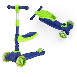 RideVOLO K02 2-in-1 Kick Scooter with Removable Seat Great for 2-6 Years Old – Adjustable Height Extra-Wide Deck PU Flashing Wheels