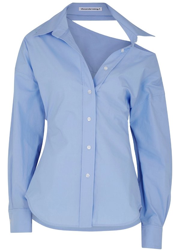 Blue cut-out cotton-poplin shirt
