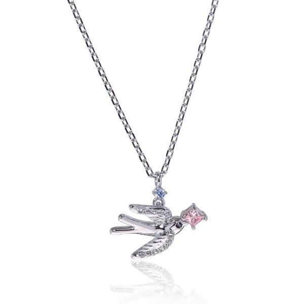 Travel Rhodium Plated and Crystal Pendant Necklace 5526488