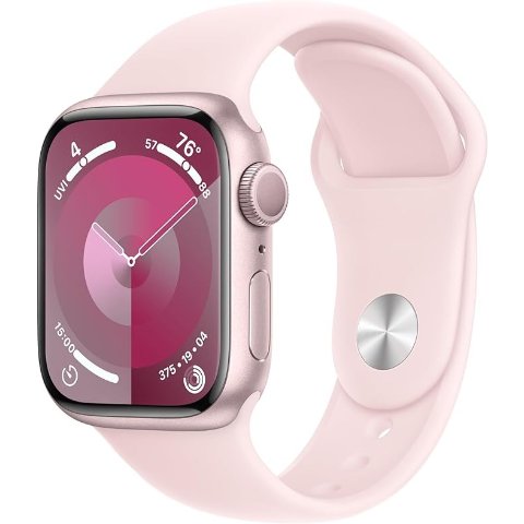 Watch Series 9 [GPS 41mm] Smartwatch with Pink Aluminum Case with Light Pink Sport Band S/M. Fitness Tracker, ECG Apps, Always-On Retina Display, Water Resistant