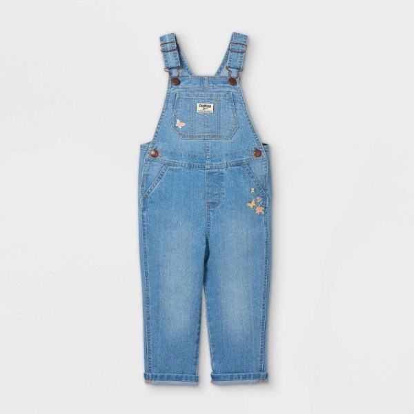Toddler Girls' Butterfly Embroidered Overalls - Blue