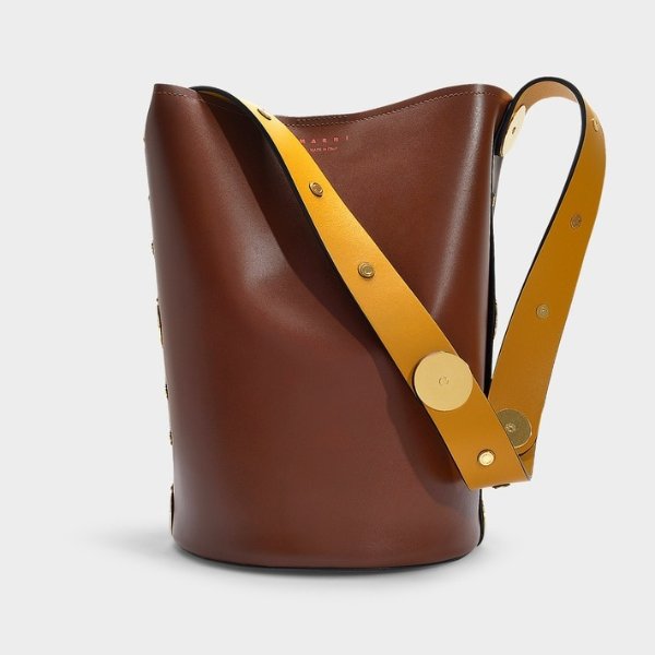 Punch Bag in Brown, Black and Yellow Calfskin