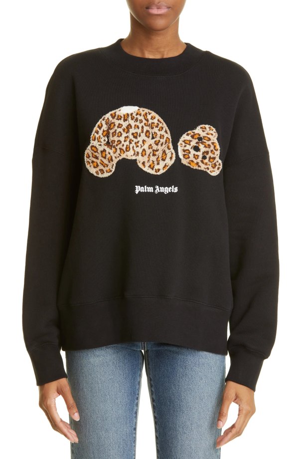 Women's Leopard Bear Patch Cotton Logo Sweatshirt