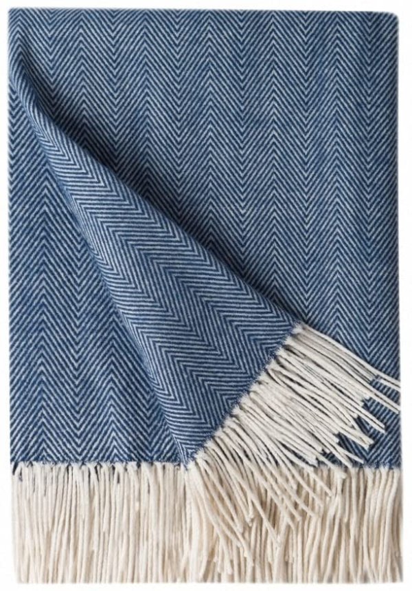 人造羊绒流苏毯子，50“ x 60”牛仔蓝