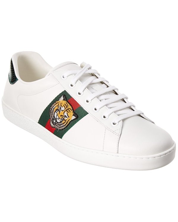 Ace Embroidered Tiger Leather Sneaker