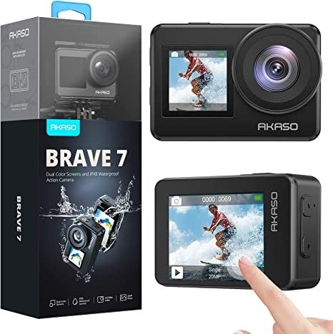 Brave 7 4K30FPS 20MP WiFi Action Camera with Touch Screen IPX8 33FT Waterproof Camera EIS 2.0 Zoom Support External Mic Voice Control with 2X 1350mAh Batteries Vlog Camera