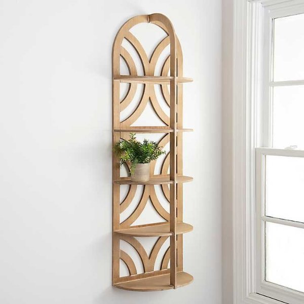 Brown Wooden Large Carved Wall Shelf