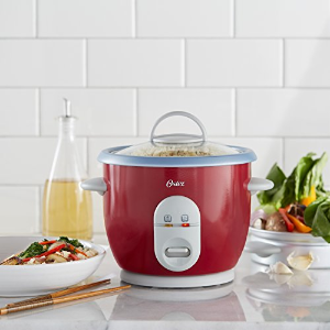 Oster 6-Cup Rice Cooker with Steamer, Red