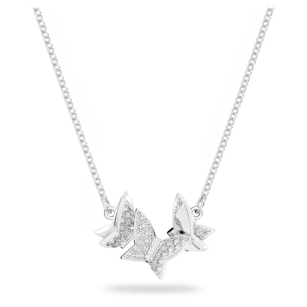 Lilia necklace, Butterfly, White, Rhodium plated by SWAROVSKI