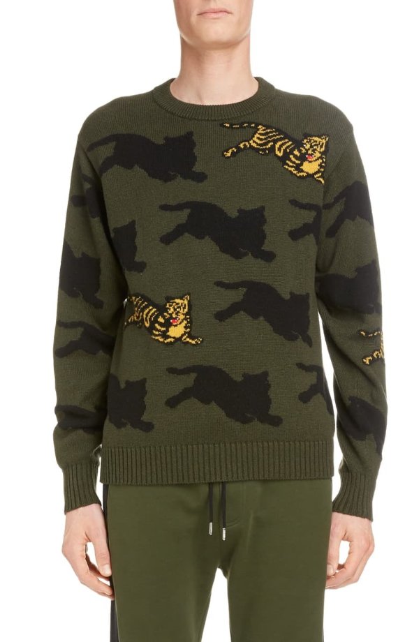 Allover Intarsia Tiger Sweater