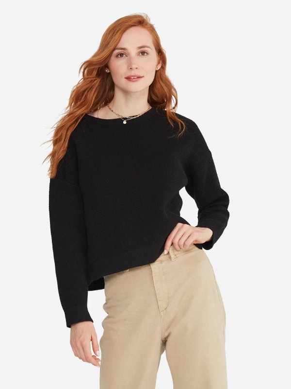 Cotton Cashmere Boatneck Square Sweater