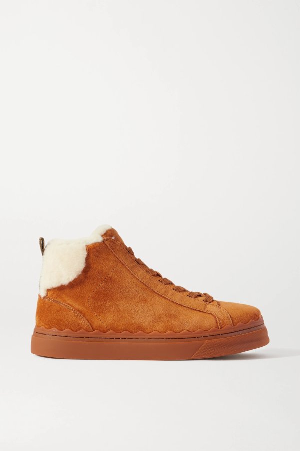 Lauren shearling-lined scalloped suede high-top sneakers