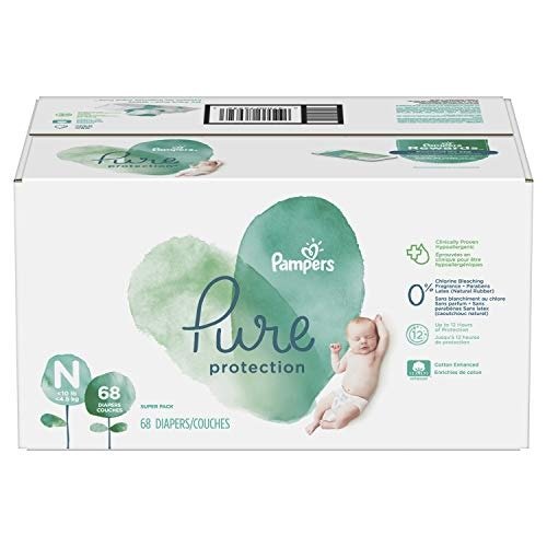Pure Disposable Baby Diapers, Hypoallergenic and Fragrance Free Protection, Newborn,-6