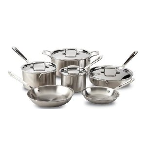 All-Clad BD005710-R Brushed d5 Stainless Steel 5-Ply Bonded Dishwasher Safe Cookware Set, 10-Piece, Silver