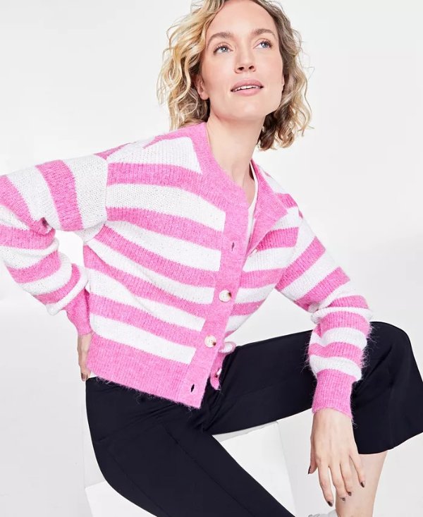 Women's Striped Sequin Cardigan, Created for Macy's