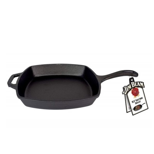 Beam 10.5" Pre Seasoned Square Cast Iron Skillet for Grill, Gas, Oven, Electric, Induction and Glass, Black