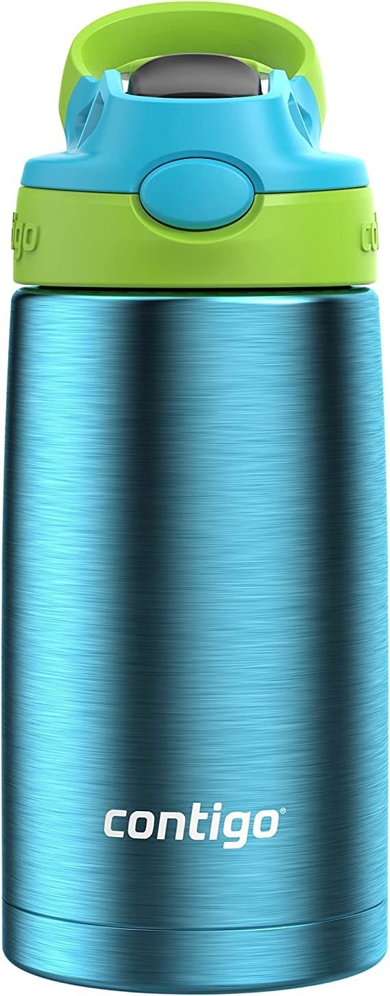 Aubrey Kids Stainless Steel Water Bottle with Spill-Proof Lid, Cleanable 13oz Kids Water Bottle Keeps Drinks Cold up to 14 Hours, Blue Raspberry/Cool Lime