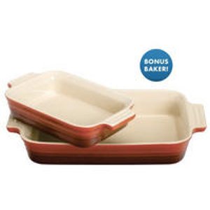 Cherry Red 10.5x7-in. Stoneware Rectangular Baker with Bonus by Le Creuset @Cooking.com