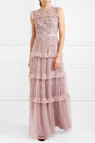 Twilight ruffled embellished tulle gown
