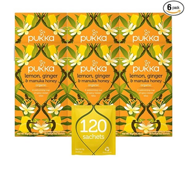 Lemon Ginger & Manuka Honey, Organic Herbal Tea Bags (6 Pack, 120 Tea Bags)