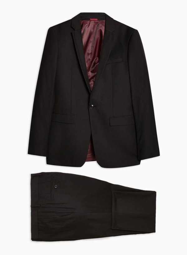 2 Piece Black Super Skinny Fit Suit With Notch Lapels