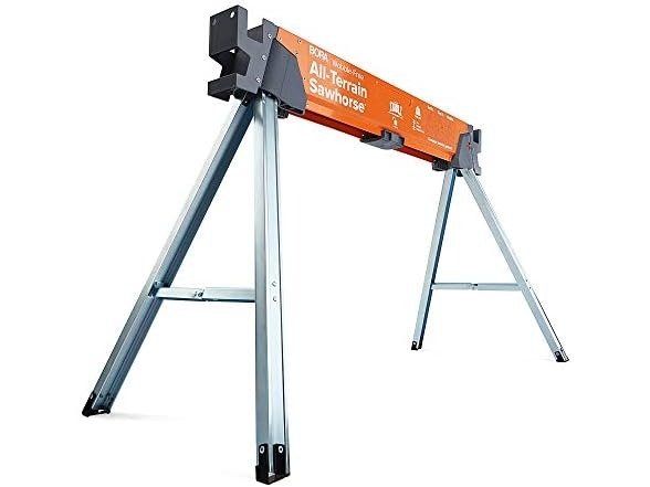 Bora Portamate All-Terrain Sawhorse, Tap to Adapt Swivel Leg for Stability on Uneven Surfaces. Folding Saw Horses for Table Stand, Woodworking, Carpenters, Contractors, PM-4520 Orange