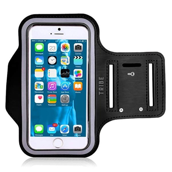 Water Resistant Cell Phone Armband for iPhone 8, 7, 7S, 6, 6S, SE, 5 and Samsung Galaxy S9, S8, S7, S6 Phones with Adjustable Elastic Velcro Band & Key Holder for Running, Walking