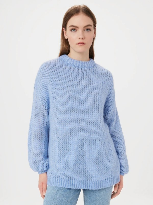 The Loose Fuzzy Sweater in Peony Blue