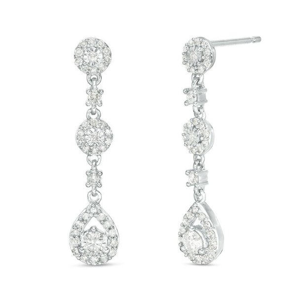 1/2 CT. T.W. Diamond Pear-Shaped Frame Triple Drop Earrings in 10K White Gold|Zales