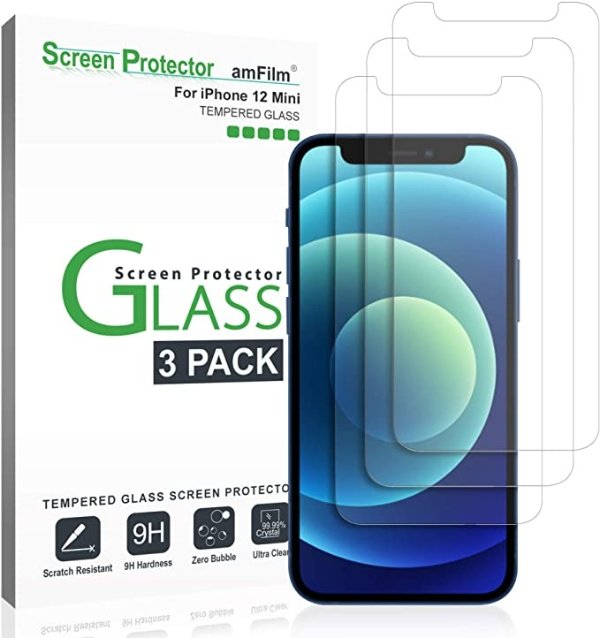 Glass Screen Protector for iPhone 12 Mini (5.4" Display, 2020), Tempered Glass with Easy Installation Tray (3 Pack)…
