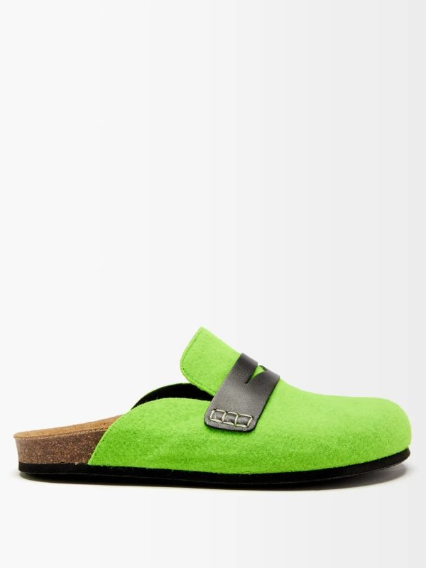 Leather and felted-wool backless loafers | JW Anderson