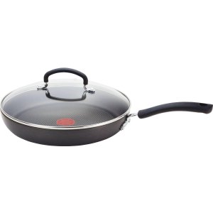T-fal E91897 Ultimate Hard Anodized Nonstick Thermo-Spot Heat Indicator Deep Saute Pan Fry Pan with Glass Lid, 10-Inch